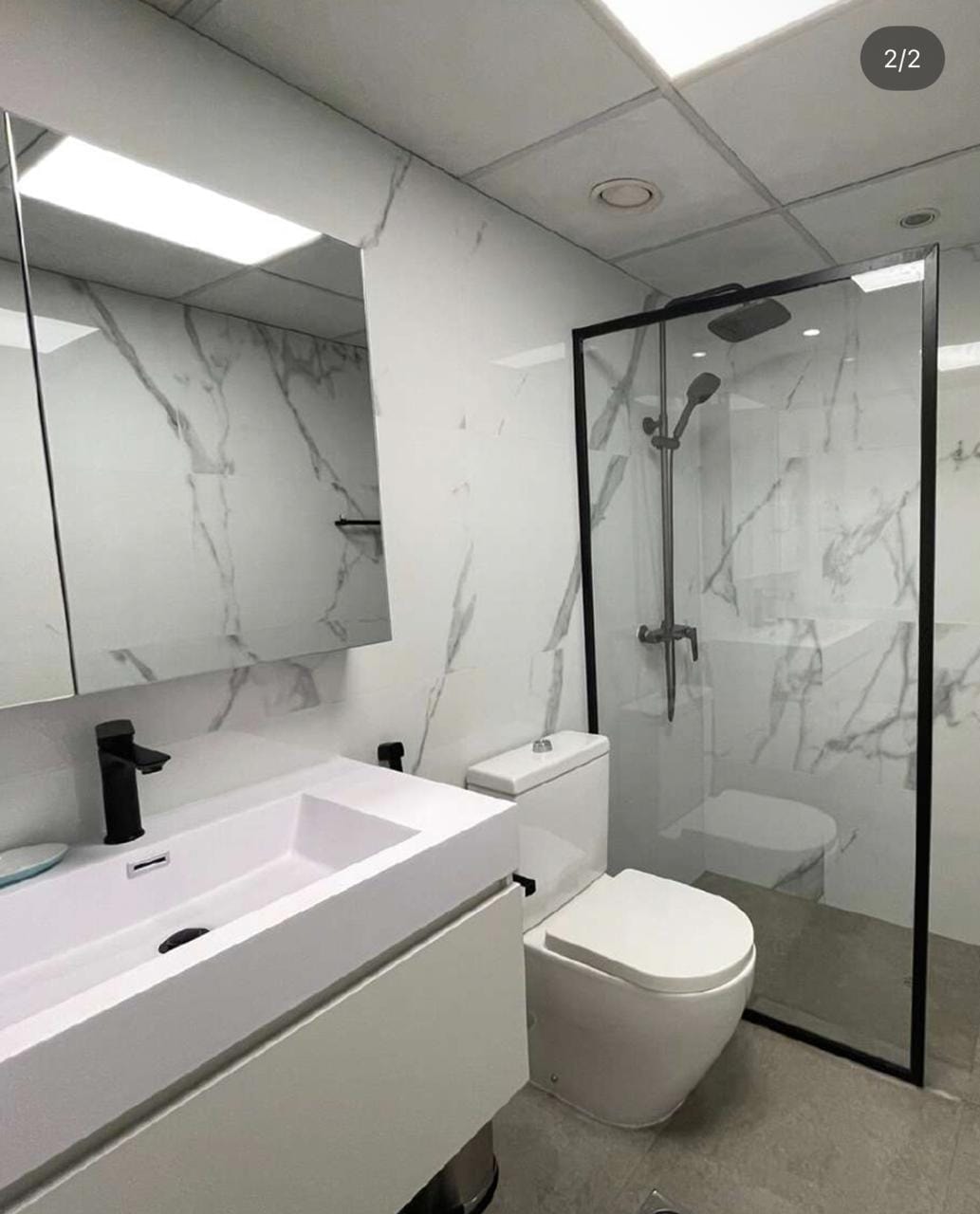 Finished luxury modern apartment entryway marble flooring