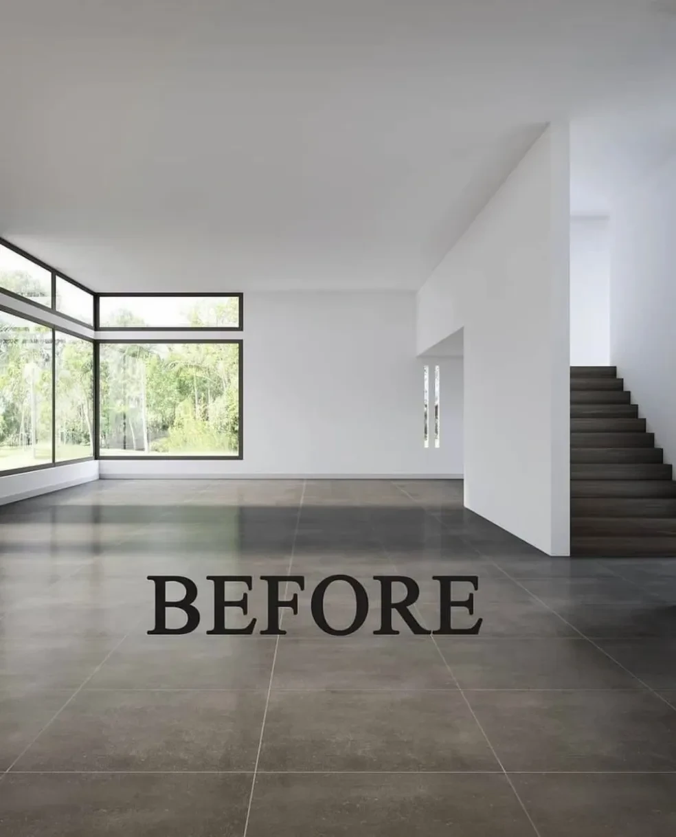 Empty open plan living area before renovation